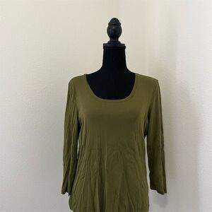 Talbots Women's Long Sleeve Scoop Neck T-Shirt Olive Green Size L​